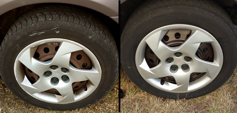 Before (left) and After (right), 2 coats rust treatment rattle can spray job.