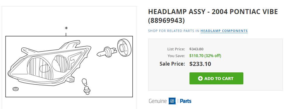 GM Headlamp Prices