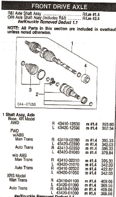 03 matrix front axle part numbers