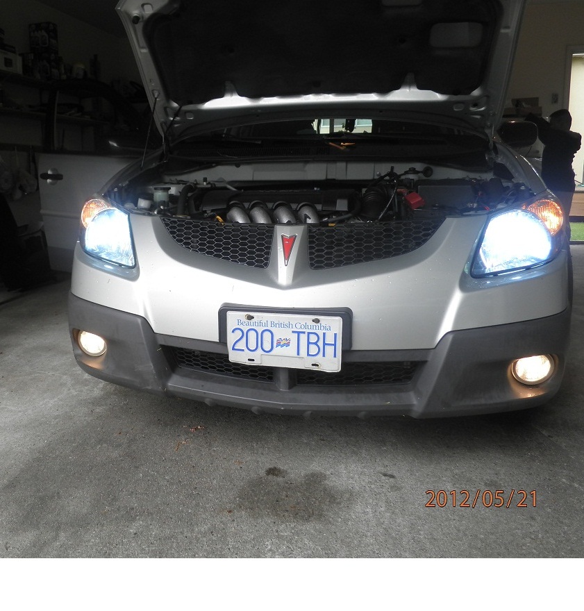Car running, fog lights switch on, low beam switch on, hand brakes down