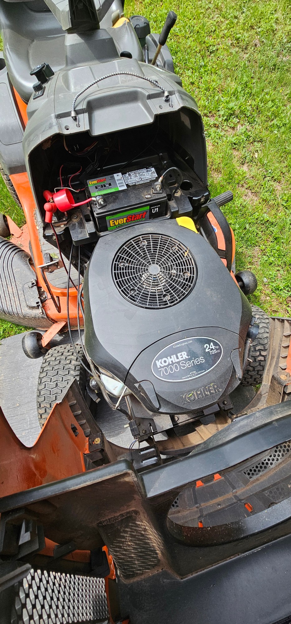 Ahhh! The pleasure of maintaining a mower engine.   Fuel filter, oil filter, air filter, battery and rarely spark plugs is all that it ever needs to run like a top.  Theres nothing to it.  Its analog.  No fancy computer stuff here.   Theres a relay and a fuse.  Theres mechanical linkages and a carburetor.  Thats about it.